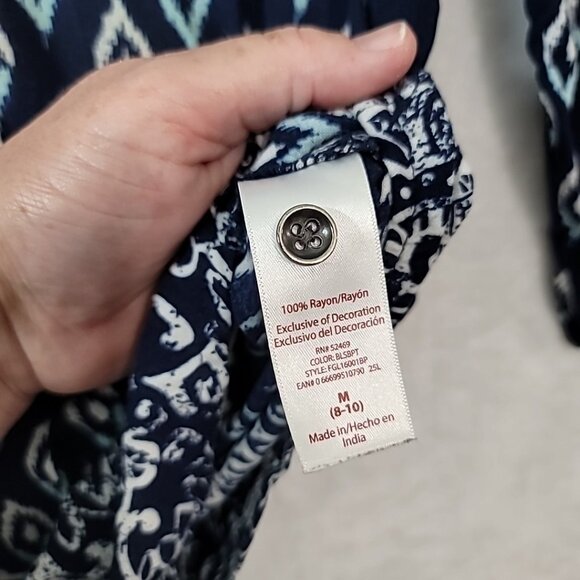 Faded Glory Rayon Tunic 3/4 Sleeve Size 8-10 Youth Blue White Diamond Pattern - Picture 5 of 13